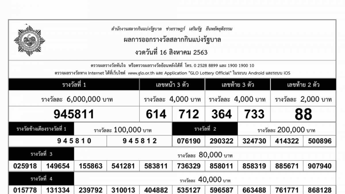 ใบตรวจหวย งวดวันที่ 16 สิงหาคม 2563